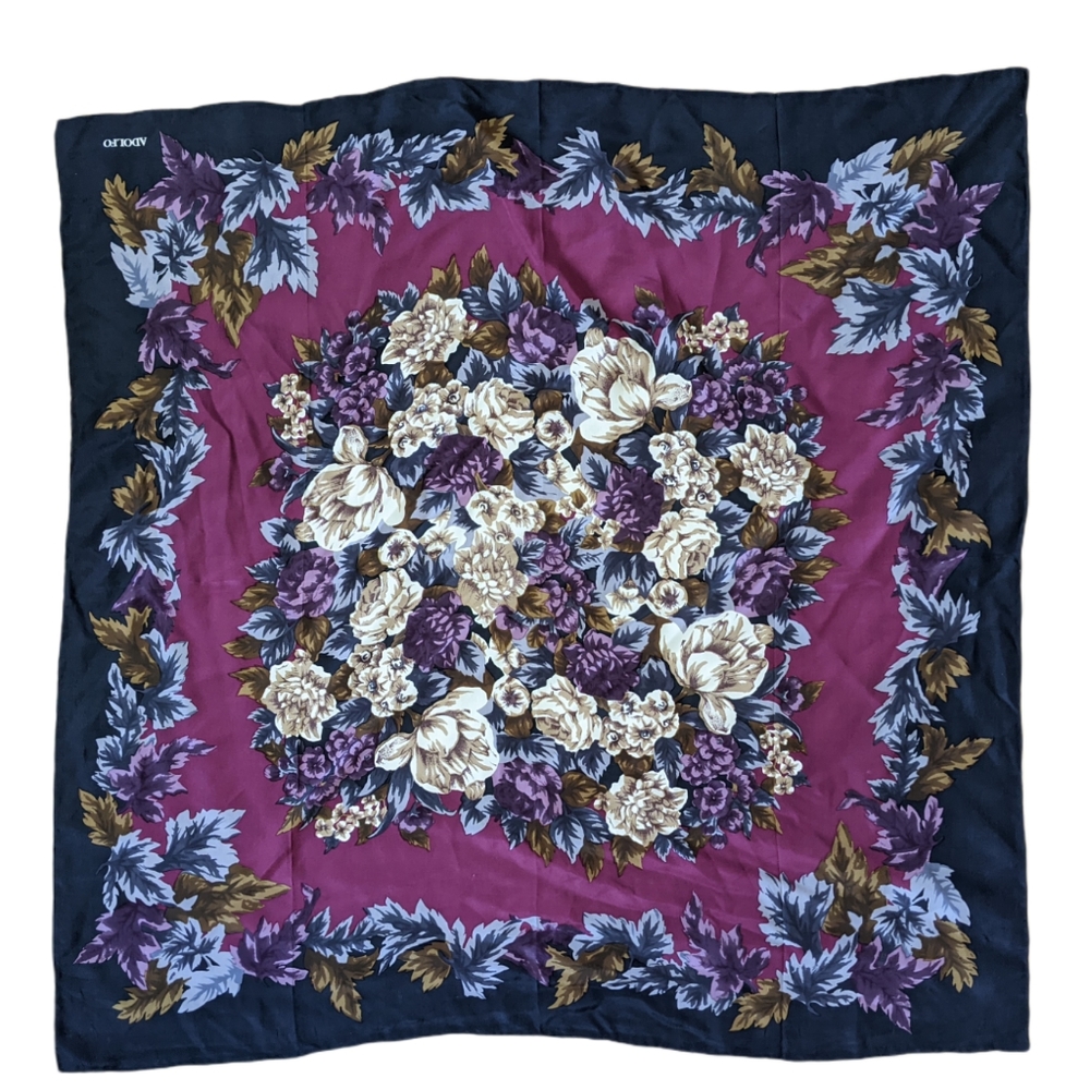 Gorgeous Adolfo silk square scarf grey purple gold